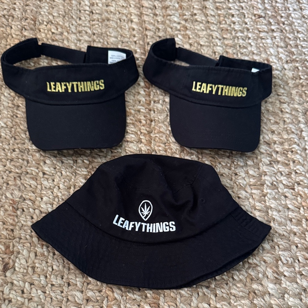New Black bucket hat black visors leafy things hat Set